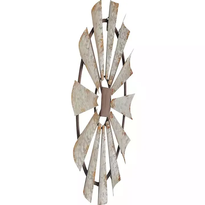 Silver Metal Windmill Wall Plaque