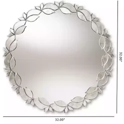 Silver Petal Leaf Round Wood Frame Wall Mirror