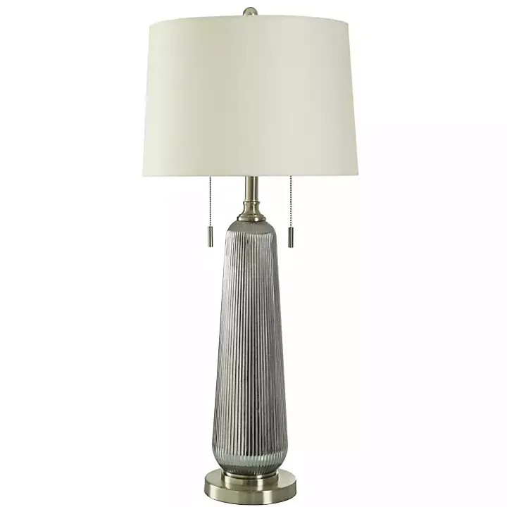 Silver Ribbed Glass Table Lamp