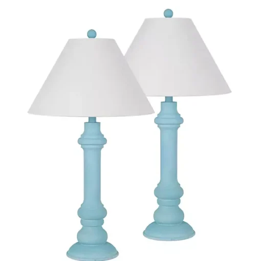 Sky Blue Coastal Ariel Table Lamps, Set of 2