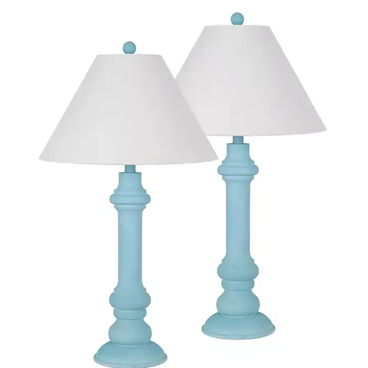 Sky Blue Coastal Ariel Table Lamps, Set of 2