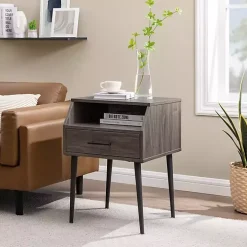 Slate Gray Open Storage Accent Table