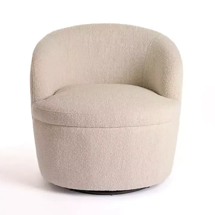 Small Round Sand Boucle Swivel Accent Chair
