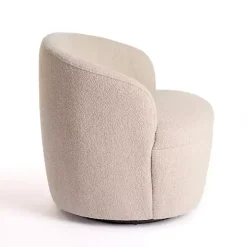 Small Round Sand Boucle Swivel Accent Chair
