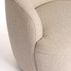 Small Round Sand Boucle Swivel Accent Chair