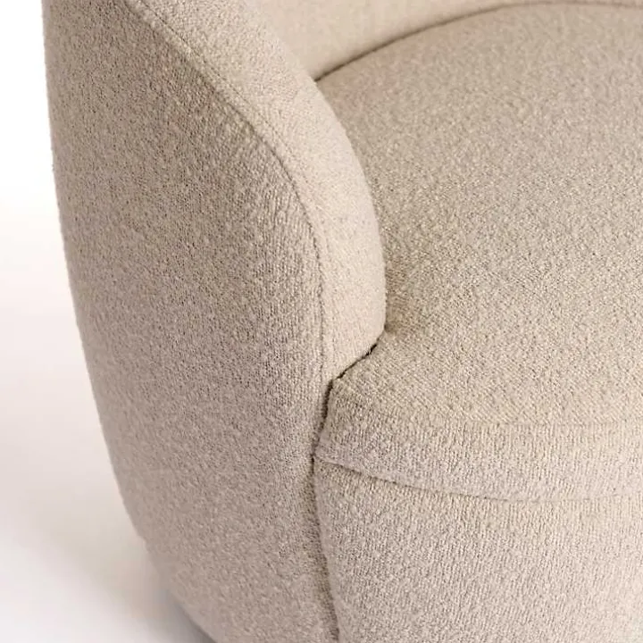 Small Round Sand Boucle Swivel Accent Chair