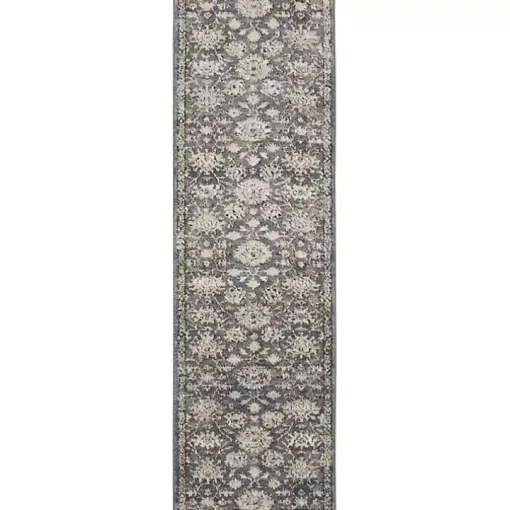 Smokey Blue and Ivory Floral Runner, 2x7