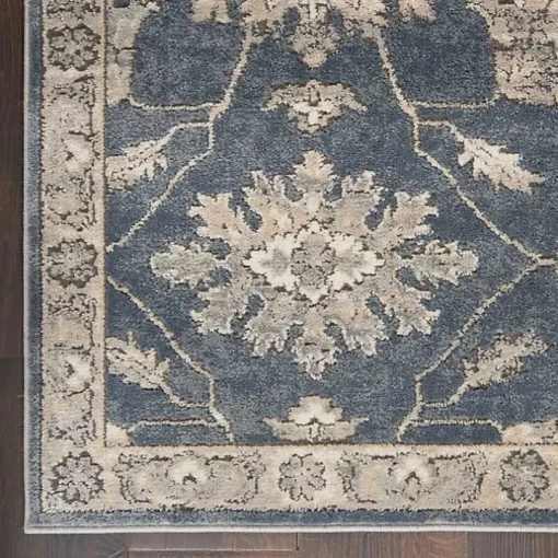 Smokey Blue and Ivory Floral Runner, 2x7