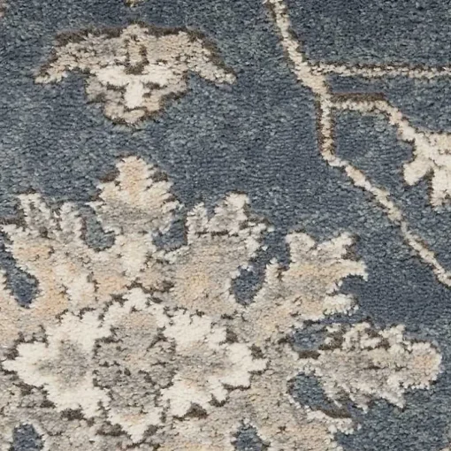 Smokey Blue and Ivory Floral Runner, 2x7