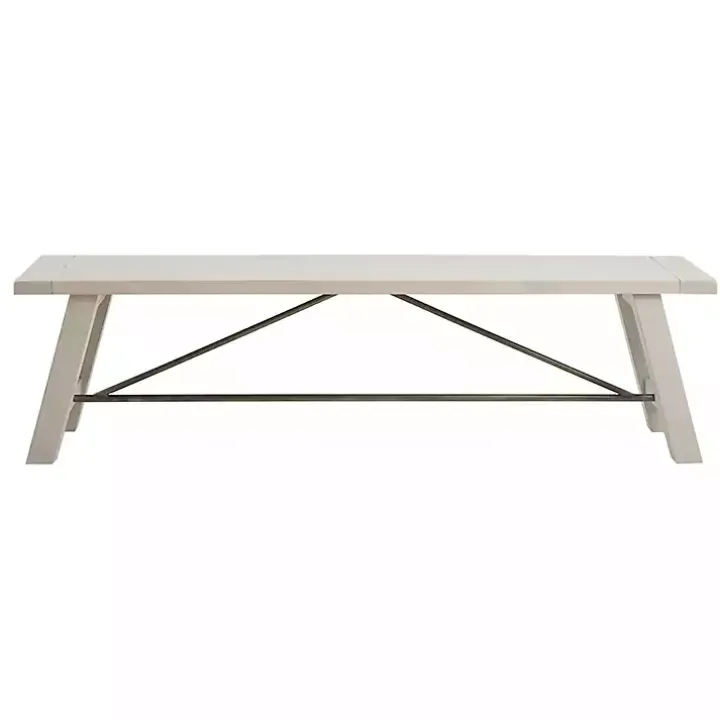 Sofia White Wooden Dining Bench with Metal Bars