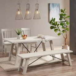 Sofia White Wooden Dining Bench with Metal Bars
