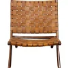 Solid Teak and Genuine Brown Leather Lounge Chair