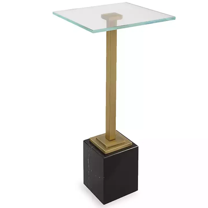 Square Glass and Black Marble Accent Table
