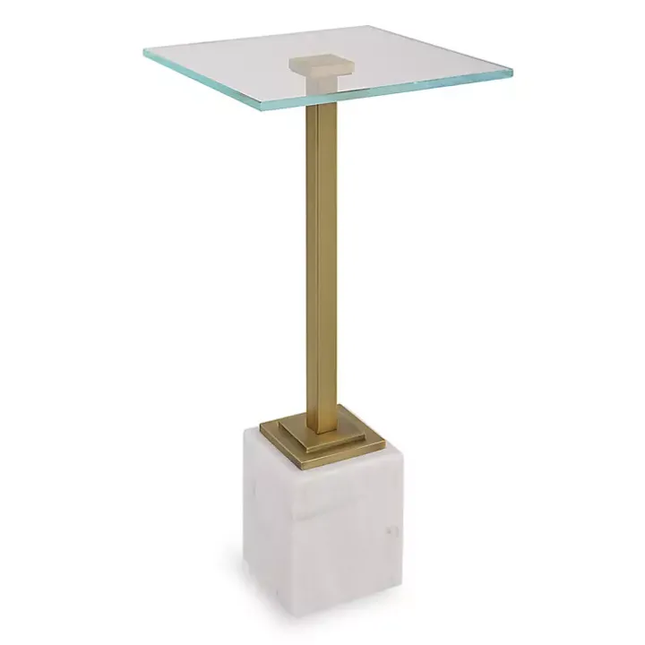 Square Glass and White Marble Accent Table