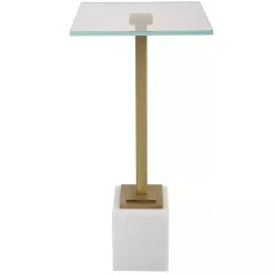 Square Glass and White Marble Accent Table