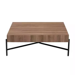 Square Light Brown Wood X Base Coffee Table