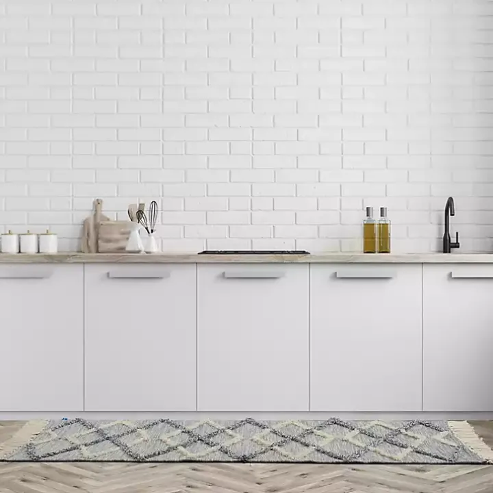 Steel Blue Raised Texture Chevron Runner, 2x6