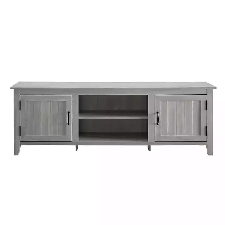 Stone Gray Grooved Door Modern Farmhouse TV Stand