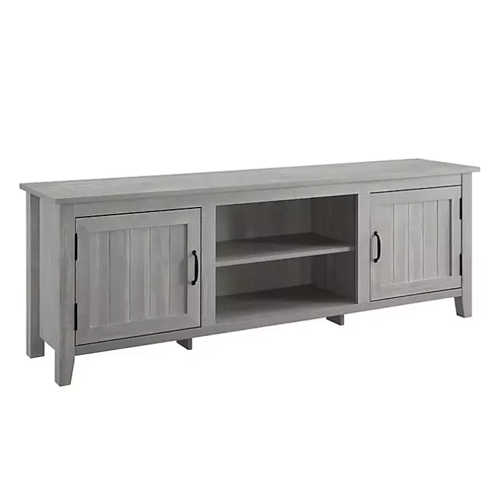 Stone Gray Grooved Door Modern Farmhouse TV Stand