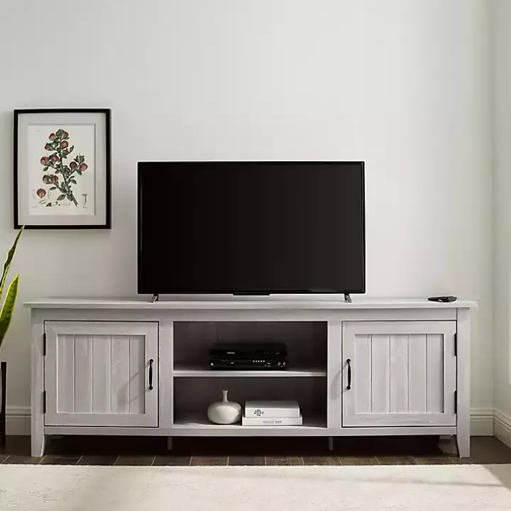 Stone Gray Grooved Door Modern Farmhouse TV Stand