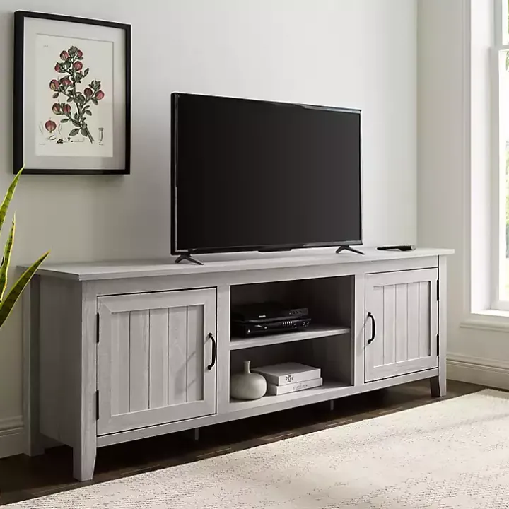 Stone Gray Grooved Door Modern Farmhouse TV Stand