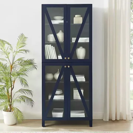 Tall Navy Triangle 4-Door Wood Cabinet