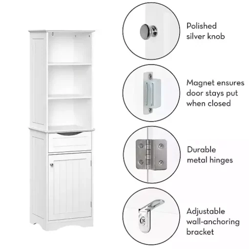 Tall White Open Shelves Cabinet