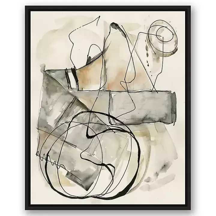 Tan and Black Abstract Framed Canvas Art Print