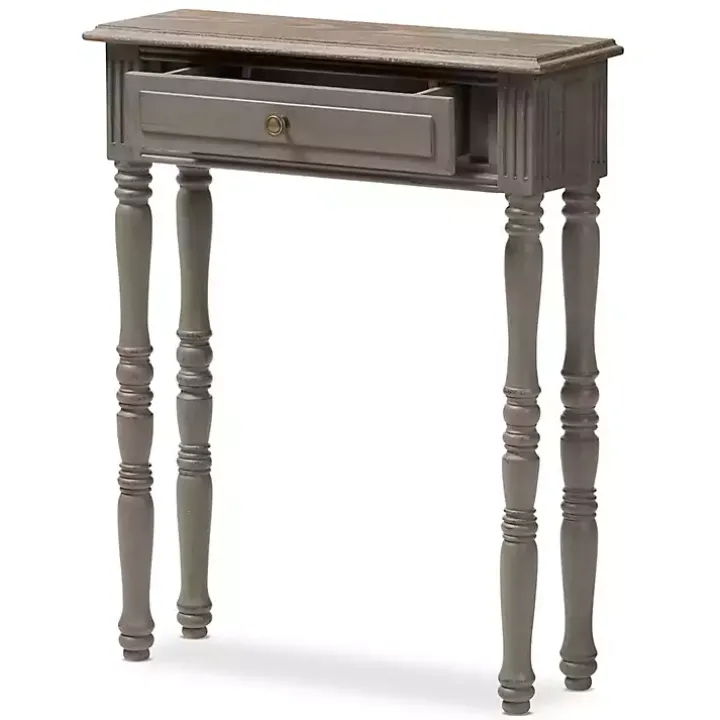 Tan and Gray Ornate Ball Turned Console Table