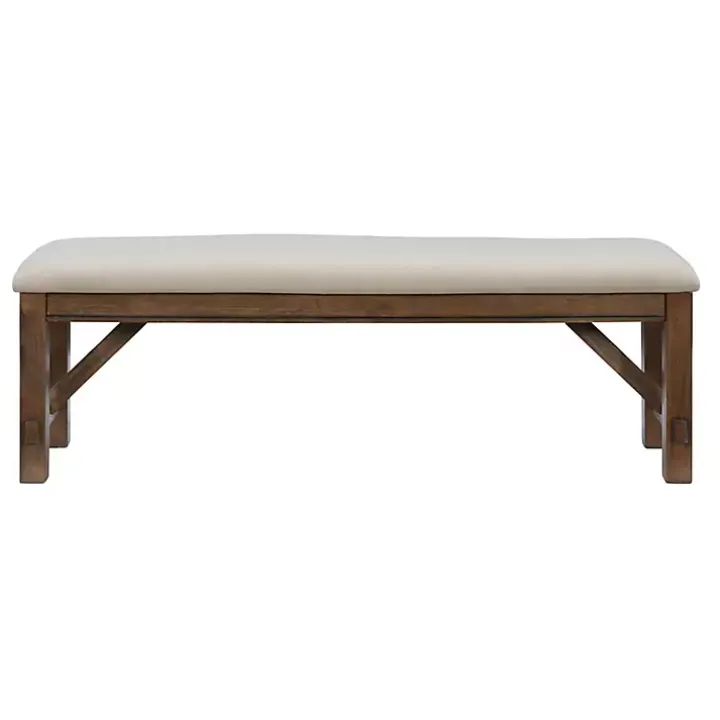 Tan Basketweave Upholstered Wood Bench