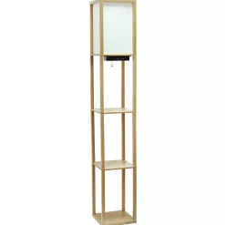 Tan Etagere Shelf Charging Floor Lamp