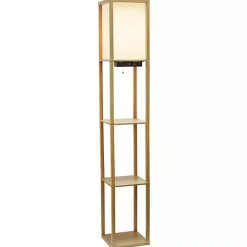 Tan Etagere Shelf Charging Floor Lamp