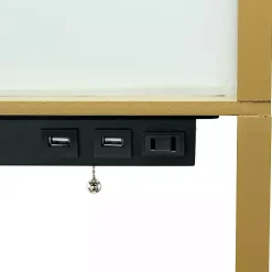 Tan Etagere Shelf Charging Floor Lamp