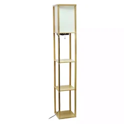 Tan Etagere Shelf Charging Floor Lamp
