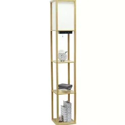 Tan Etagere Shelf Charging Floor Lamp