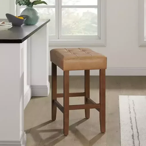 Tan Faux Leather Madison Walnut Counter Stool