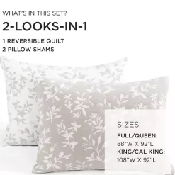 Tan Floral Reversible 3-pc. Full/Queen Quilt Set