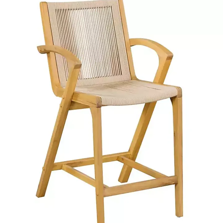 Tan Rope and Honey Wood Counter Stool