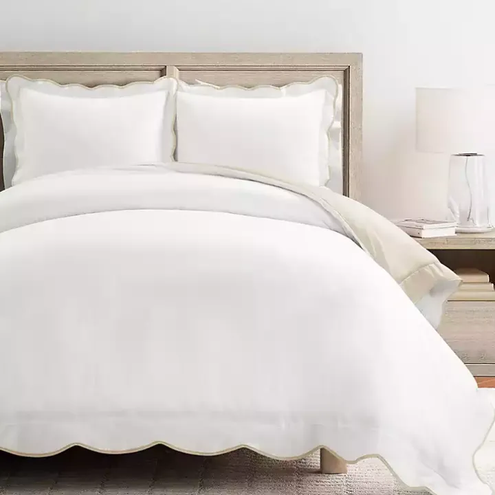 Tan Scallop Edge 3-pc. Full/Queen Duvet Cover Set