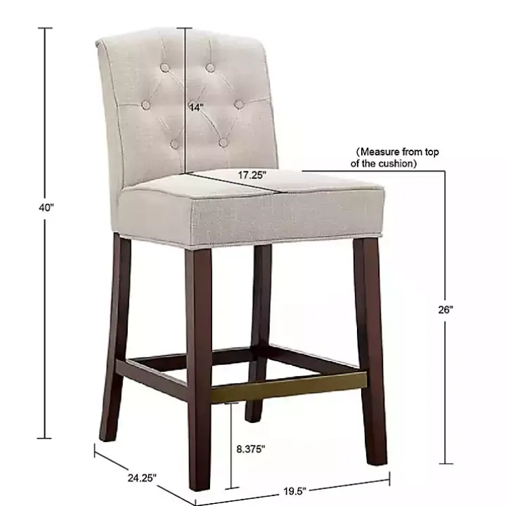 Tan Tufted Upholstered Wood Counter Stool