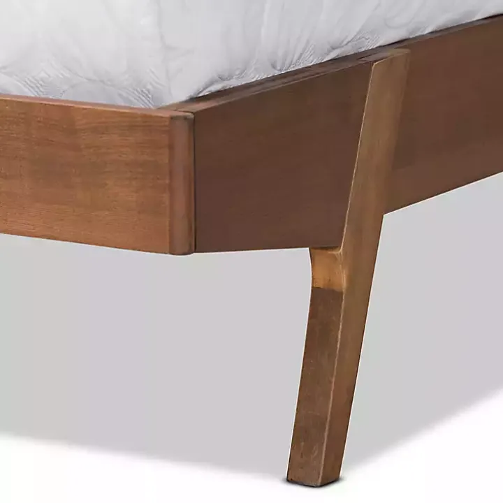 Tan Upholstered Brown Wood Full Platform Bed