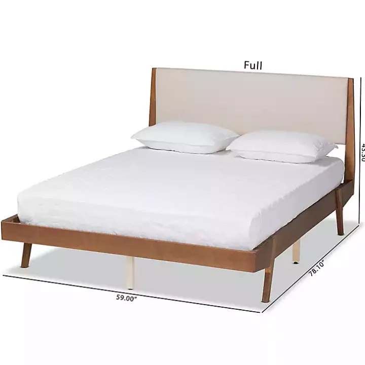 Tan Upholstered Brown Wood Full Platform Bed