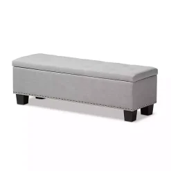 Taupe Button-Tufted Upholstered Storage Bench