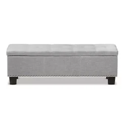 Taupe Button-Tufted Upholstered Storage Bench