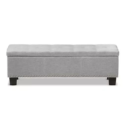 Taupe Button-Tufted Upholstered Storage Bench