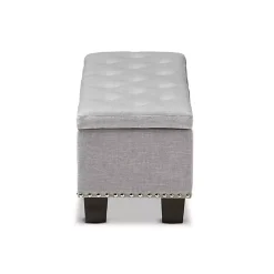 Taupe Button-Tufted Upholstered Storage Bench