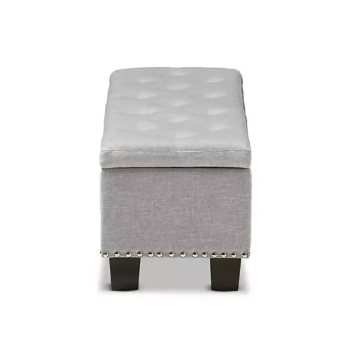 Taupe Button-Tufted Upholstered Storage Bench