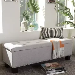 Taupe Button-Tufted Upholstered Storage Bench