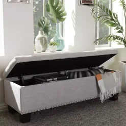 Taupe Button-Tufted Upholstered Storage Bench