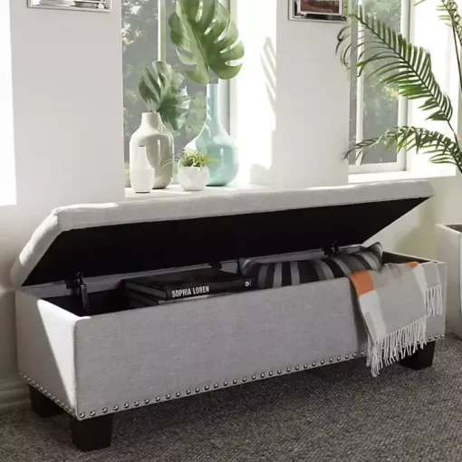 Taupe Button-Tufted Upholstered Storage Bench